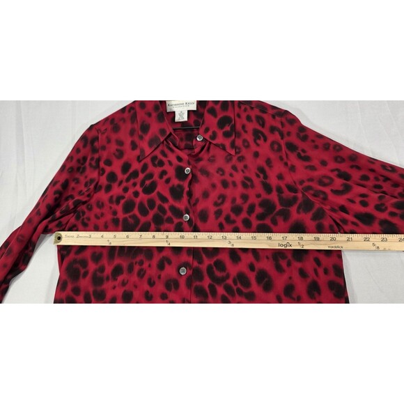 Katherine Kelly Maxi Skirt Set Silk Long Sleeve Blouse Leopard Red Womens 8/10 - Picture 13 of 16